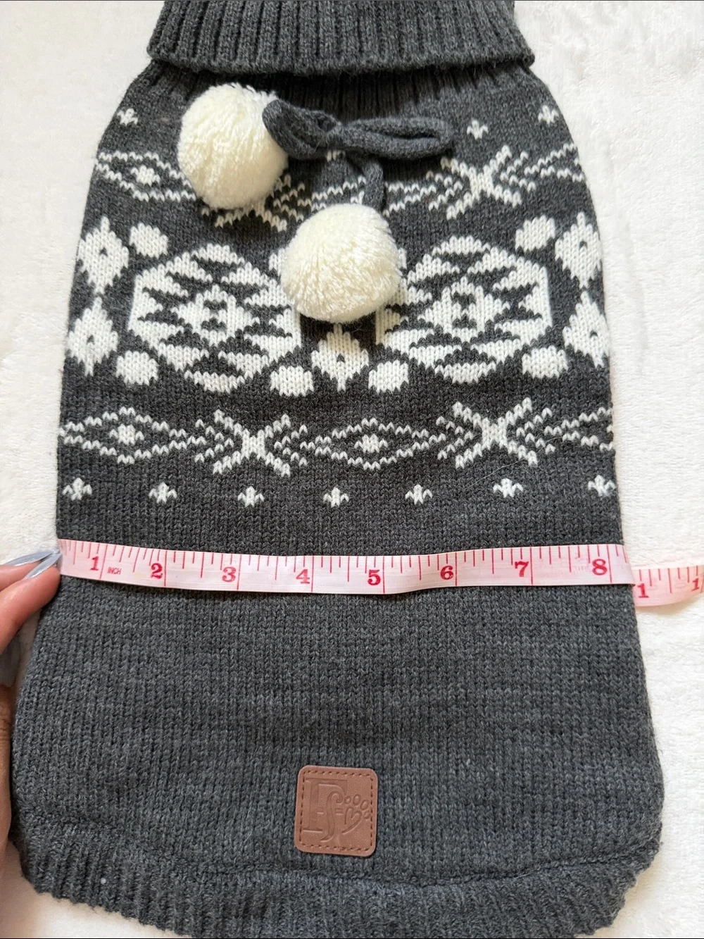 Cozy Black & Cream Knit Dog Sweater with Pom Poms